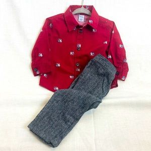 Old Navy Boys bulldog button down and pants set SIZE 6-12 months USED